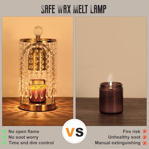 Lewondr Candle Warmer Lamp with Timer & Dimmable, Candles Warmer Lamp Crystal Wax Melt Tool with 2 Bulbs, Electric Candle ...