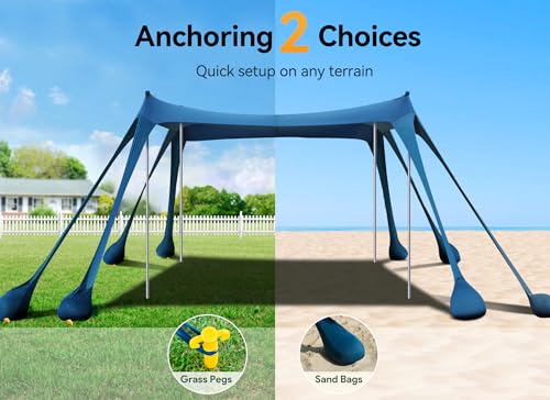 Vibemo Beach Tent, Beach Canopy Sun Shade with UPF50+ UV Protection, 10x10ft, Includes 8 Sandbags, Sand Shovel, Ground Peg...