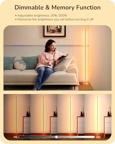 EDISHINE LED Corner Floor Lamp, Modern Slim Dimmable Light, Adjustable Height, 57.5" Minimalist Tall Lamp for Living Room,...