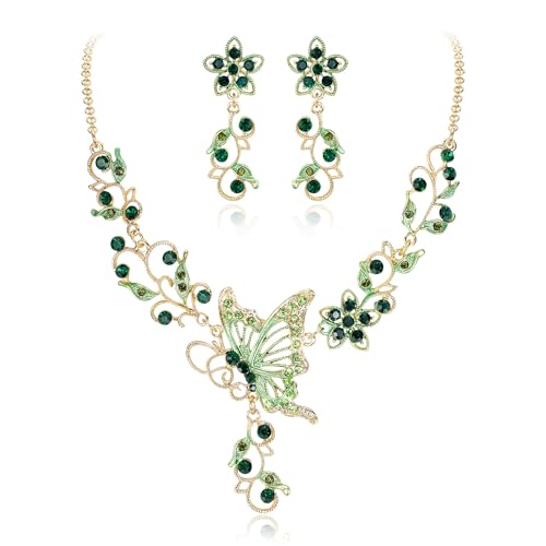 EleQueen Women's Austrian Crystal Butterfly Flower Leaf Necklace Earrings Set