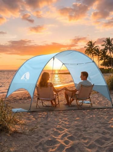 Kilindeer Beach Umbrella with UPF 50+ UV Protection, Portable Beach Tent Canopy with 360° Ventilation, 4 Sandbags, Wind Ro...