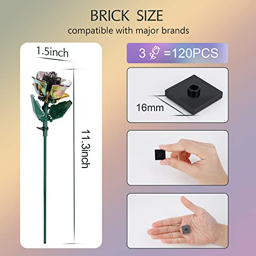 KIYOJIN Rose Flower Bouquet Building Set,Botanical Collection Rainbow Artificial Plant Compatible with Lego Gift for Adult...