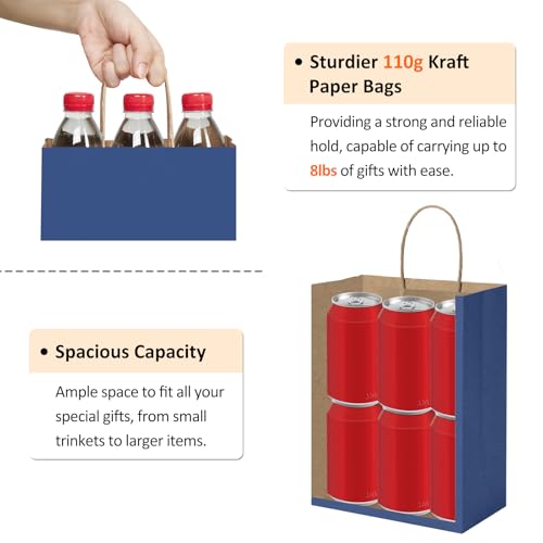 BagDream 25Pcs Navy Blue Gift Bags 8x4.25x10.5 Kraft Paper for Gifts, Shopping Retail Merchandise Grocery Sacks, Navy Blue...