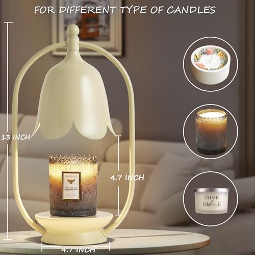 Mahbahole Beige Flower Candle Warmer Lamp, Christmas Gift New Year Present Wedding Lamp - Timer Dimmable, Bedroom House Ae...