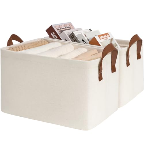 CHICVITA Storage Baskets for Shelves, Closet Organizers and Storage, Modern, Beige, 2-Pack, 16 ¾" L x 11" W x 9 ¾" H