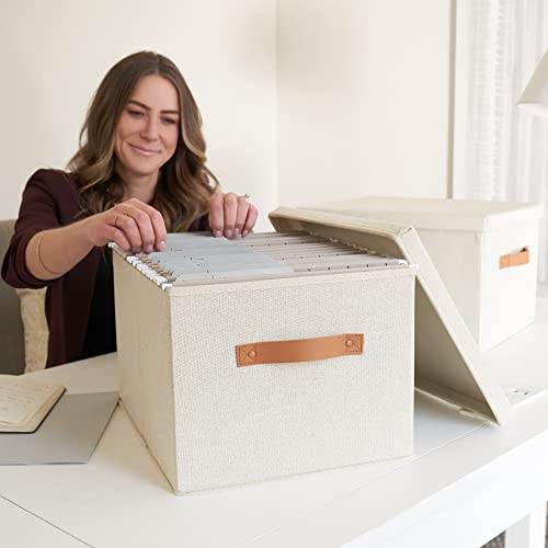 ZICOTO Decorative File Organizer Box Set of 2 - Collapsible Linen Filing Cabinets w/Handles Are Perfect to Store all Your ...