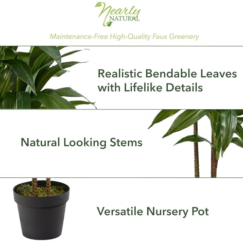 Nearly Natural 48in Artificial Dracaena with Real Touch Leaves and Multi Tonal Trunks, Large Indoor Silk Plant with Pot, M...