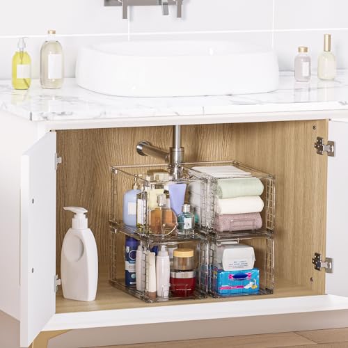 Vtopmart 4 Pack Large Stackable Storage Drawers,Easily Assemble Acrylic Bathroom Closet Undersink Organizers and Storage,P...