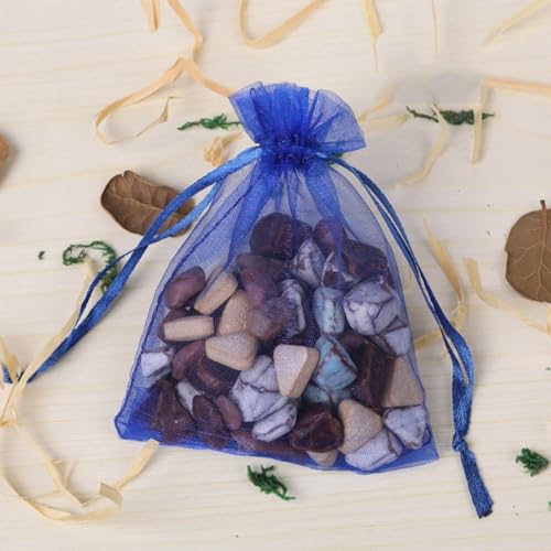 50 Pc Gift Organza Bag with Drawstring 5x7 inch Royal Blue for Jewelry,Candy,Bows,Eyelash Sheer Fabric Clear Mesh Packagin...