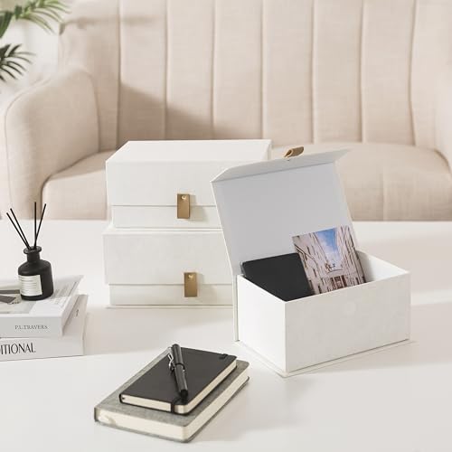 Soul & Lane Decorative Cardboard Storage Boxes with Lids - Set of 3, Memory Boxes for Keepsakes, Stacking Decorative Photo...