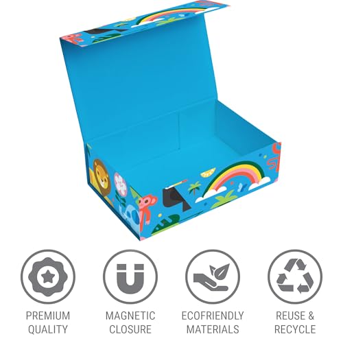 Sorarto 3-Pack Birthday Boxes for Kids – Jungle Animal Memory Box for Keepsakes with Magnetic Lids – Sturdy Decorative Gif...