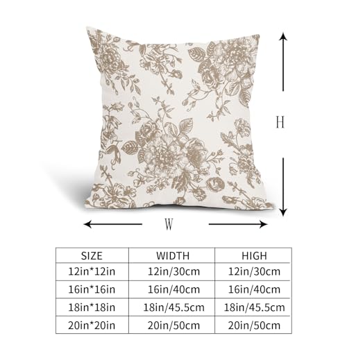 Vintage Floral Pillow Covers 18x18 Inch Set of 2 Tan and Cream Floral Throw Pillow Covers Chinoiserie Flower Pillowcases R...