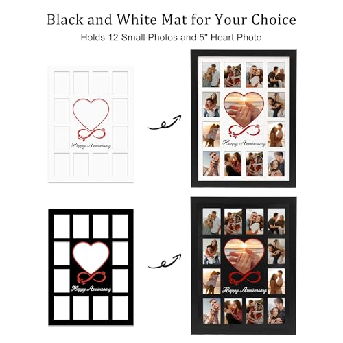 FramePro 12x16 Heart Anniversary Collage Picture Frame, DIY Names Custom Multi Photo Frame Holds 13 Photos, Anniversary De...
