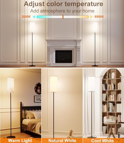 luckystyle Dimmable Floor Standing Tall Lamp, 12W Led Bulb with Lampshade, Foot Switch, Remote Custom Color Temperature Po...