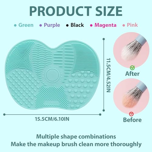 Makeup Brush Cleaner Mat,Silicone Cleaning Pad with Suction Cup,Portable Washing Tool with Textured Surface for Makeup Cos...