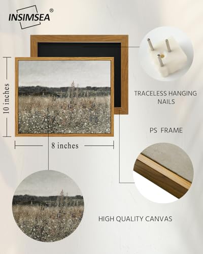 InSimSea Framed Canvas Wall Art, Meadow with Flowers Painting, Landscape for Living Room, Bedroom, Home, Bathroom Decor, 8x10