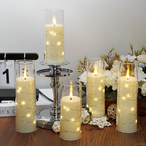 Flameless Candles,with Embedded Star String, Battery Operated Candles Flickering LED Pillar Candles with Remote Control an...