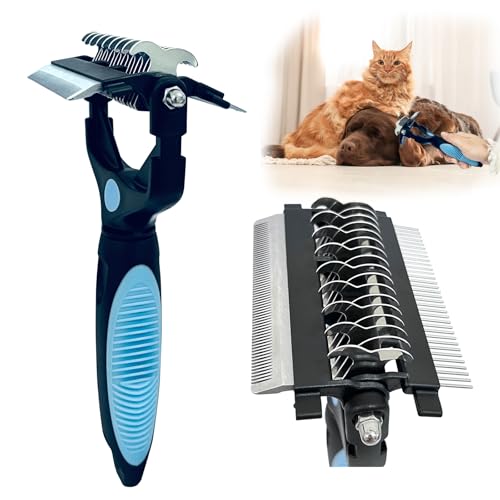 3-in-1 Pet Grooming Brush for Dogs & Cats – Double Sided Deshedding Tool with Stainless Steel Teeth, Detangler Comb & Unde...