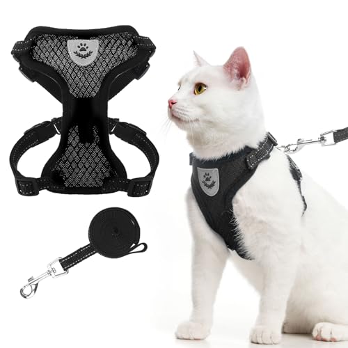 EXPAWLORER Cat Harness and Leash Set - Adjustable Escape Proof, Soft Reflective Vest Harness for Outdoor Walking, Breathab...