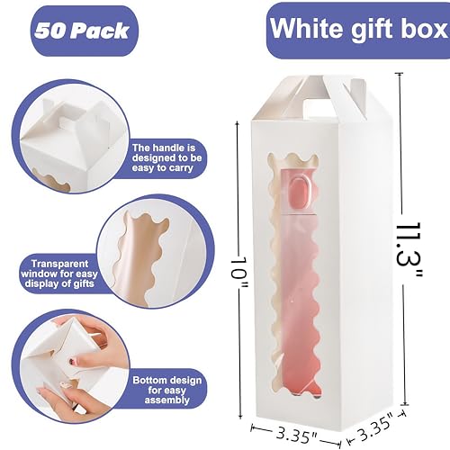 Tlence 50 Pack Gift Box for Sublimation, Transparent Tumbler Wrapping Boxes, Glass Packaging Exhibition Box with Handle, H...