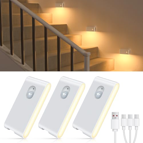 WILLED Motion Sensor Night Light, Rechargeable Stair Lights Indoor, Warm White Motion Sensor Light Indoor, Battery Operate...