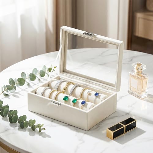 Gghenda Bracelet Display Holder with Clear Lid, Jewelry Storage Organizer Box Case with Rods for Bangles, Watches, Women (...