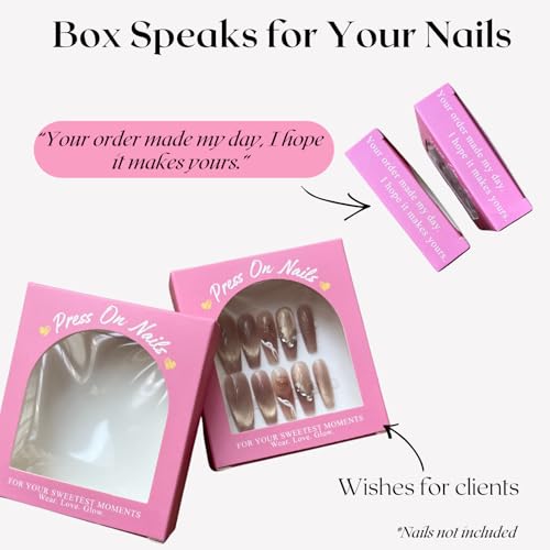 Press On Nails Packaging Box with Instructions Backing Cards Premium Pink Empty Nail Case for Nail Tech Small Business 20 Set