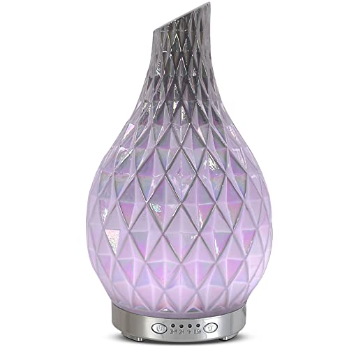 MAXWINER Essential Oil Diffuser Handmade Art Glass Aromatherapy Ultrasonic Humidifier with 7 Colors Lights Changing, Water...