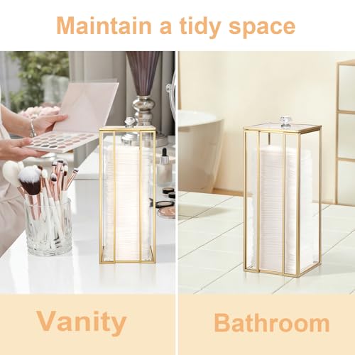 Hipiwe Gold Glass Clean Pads Storage Box Cotton Pad Dispenser for the Clean Skin Club Vertical Desktop Organizer with Lid ...