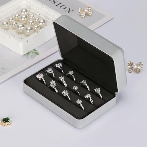 KUKUVR Velet Ring Storage Box for Multiple Rings, Travel Jewelry Stud Earrings Holder Case, 3 Slot Portable Ring Display O...