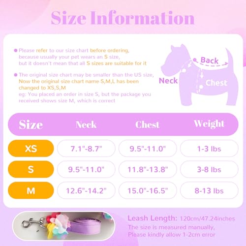 TENGZHI Cute Small Dog Harness and Leash Set Purple Lace Floral Girl Puppy Harness for Small Dogs Cats Soft Mesh Dog Vest ...