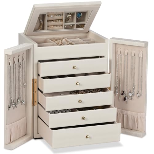 Dajasan Large Jewelry Organizer Box, Jewelry Boxes for Women Girls, 6-Tier Jewelry Storage Organizer with Mirror for Neckl...