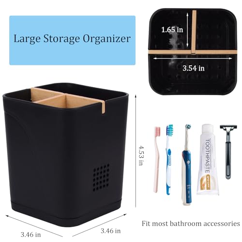 Electric Toothbrush Holder 3 Slots Tooth Brushing Holder with Bamboo Dividers for Bathrooms, Plastic Toothbrush and Toothp...