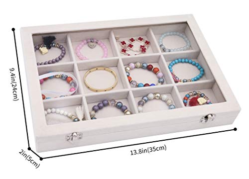 Stratalife Jewelry Organizer Bracelet Organizer Storage Box 12 Grid Stackable Jewelry Tray with Lid Velvet Jewelry Box for...