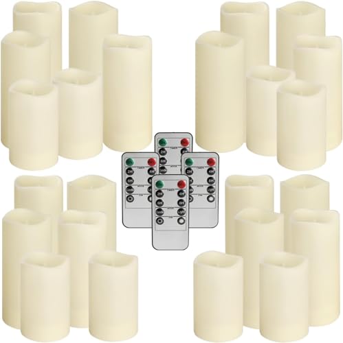 YOROXRG Set of 24 Waterproof Outdoor Flameless Candles, LED Candles with 4 Remote and Timer,(H 4" 5" 6" x D 2.2"),for Chri...