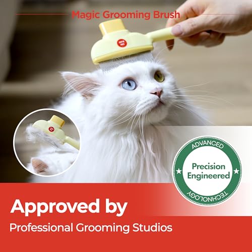 JAYU PET Magic Grooming Brush – Cat Brush for Shedding, Dual-Length Stainless Steel Bristles, One-Click Self-Cleaning, Ver...
