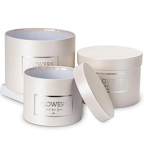 GnFlus White Gift Box Round Gift Boxes with Lids Set of 3 Nesting Gift Boxes for Presents Assorted Sizes Flower Boxes for ...