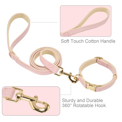 Ewinoom Soft Dog Collar and Leash Set Adjustable Woven Tweed Dog Collars with Metal Buckle and Lead for Small Medium Large...