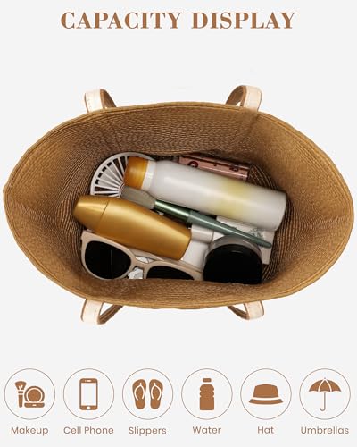 Straw Bag, Beach Bag Straw Beach Bags for Women Foldable Packable Beach Tote Lightweight Large Shoulder Handbags
