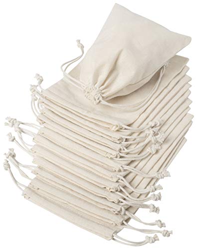 DR Cotton Muslin Drawstring Bags (5x7 Inch - 12-Pack) 100% Natural Unbleached Thick Cotton Bag for Gifts, Favors, Jewelry,...