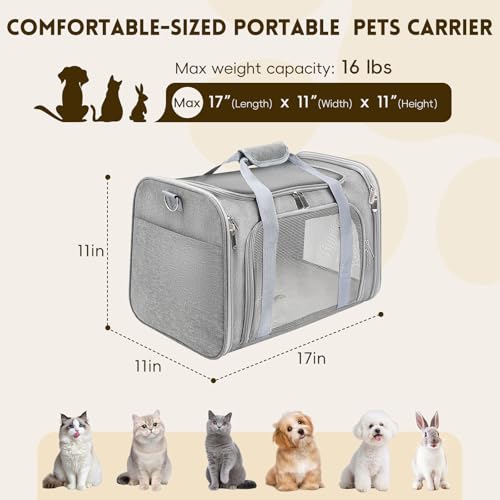 Zedkeys Cat Carrier Soft, Dog Carriers for Small Dogs/Large Cats (Up to 16lbs), with High Breathability, Shoulder Strap, R...