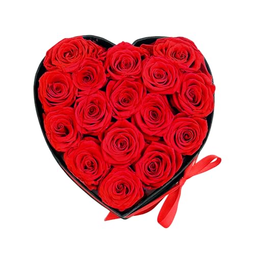 Qutawua Preserved Roses Heart Shape Box Valentines Day Gifts for Her Mothers Day Forever Flowers (Red, 16 Roses)