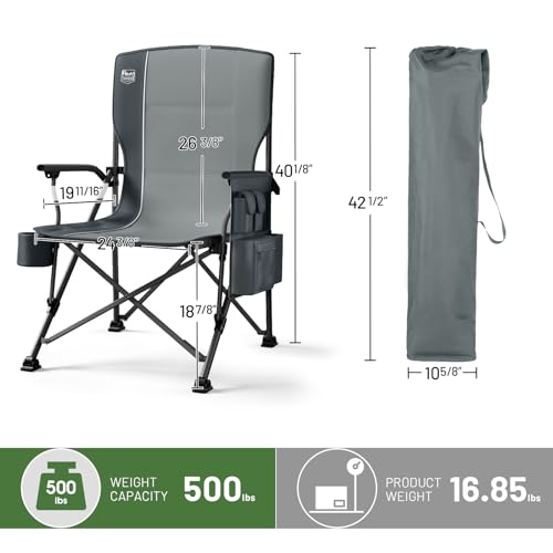 TIMBER RIDGE Oversized Folding Camping Chair High Back Heavy Duty for Adults Support up to 500lbs with Cup Holder, Side Po...