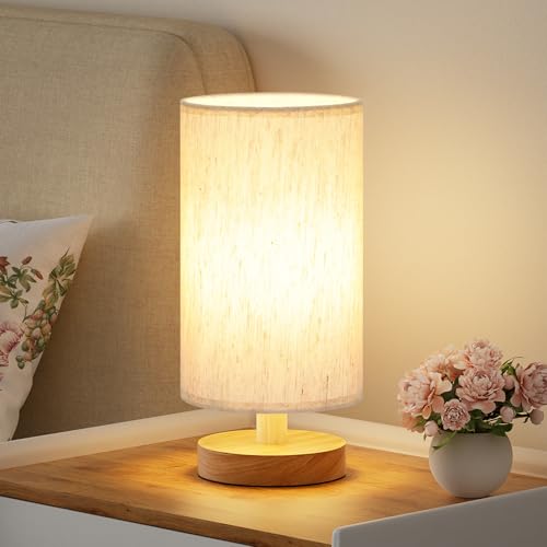 Fenmzee Small Table Lamp for Bedroom - Inline Control, Bedside Lamp with 3000K A15 LED Blub, Easy Assembly (Cream Shade - ...