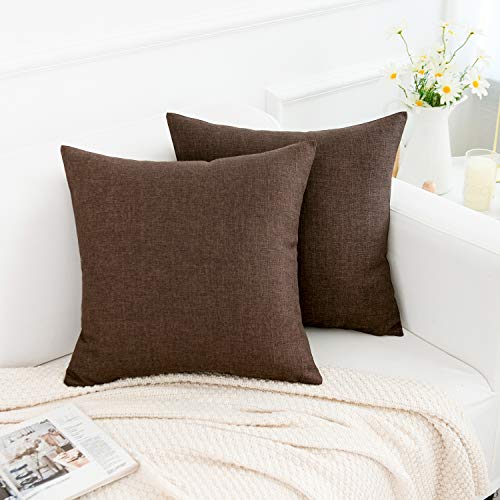 RainRoad Linen Decorative Throw Pillow Covers Cushion Cover Pillow Case for Sofa Couch Bed Chair, Soft Square Dark Brown T...