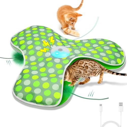 umosis Interactive Cat Toys Rechargeable,Moving Concealed Feathers,Real Mouse Squeaky,Touch Activated Cat Kitten Toy Exerc...