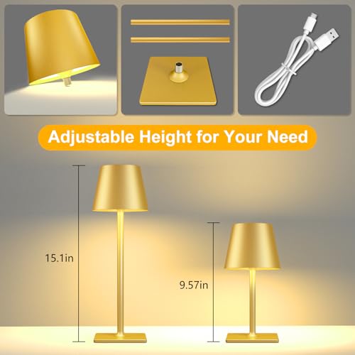 Yogaret 2 Pack Gold Rechargeable Table Lamps,Cordless Lamp with 6000mAh Battery Operated,Wireless Lamp for Restaurant Home...