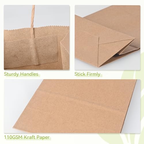 Brothersbox Small Brown Paper Bags with Handles 100PCS, 5.25 * 3.25 * 8 Inch Kraft Gift Bags Bulk for Craft Shopping Busin...