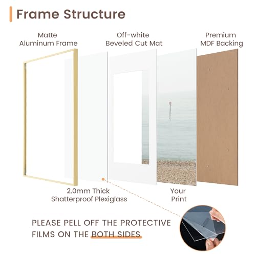 Fun Memories 11x14 Metal Picture Frame, 11x14 Photo Frames with 8x10 Removable Mat with Glass, Vertical and Horizontal Dis...