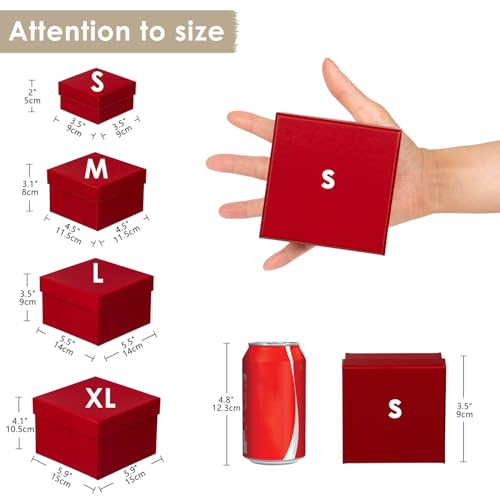 Oairse Gift Boxes for Presents Red Gift Boxes with Lids Nested Box with Lid 4 Packs Small Box Set for Bridesmaid, Proposa...